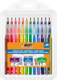 BIC Estuche de 36 piezas con 12 lápices, 12 rotuladores y 12 plastidecor