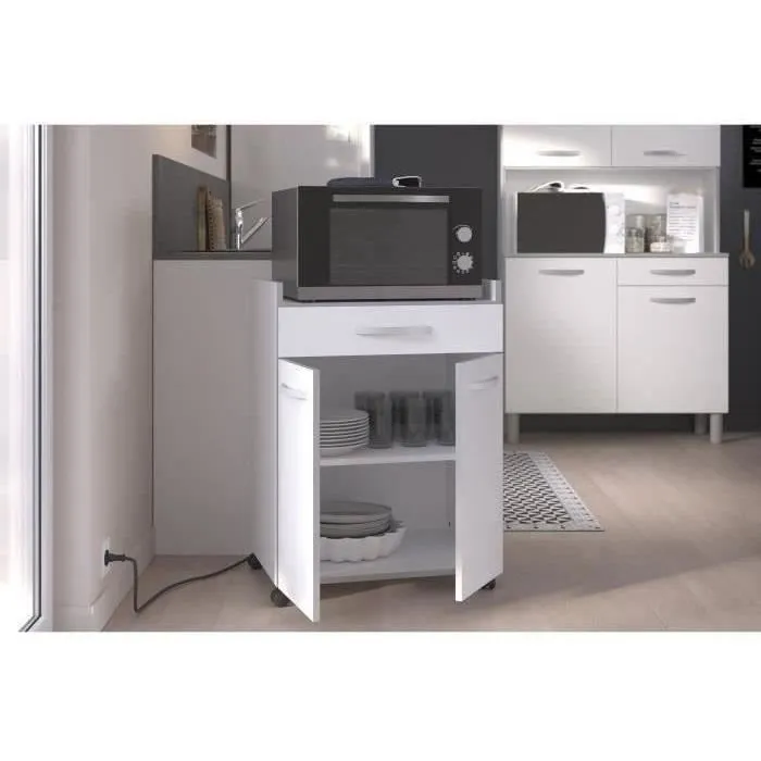HARMONY Carrito de Cocina Blanco Mate L 60cm x 44.5cm x 81.5cm con Cajón y Puertas HARMONY Carrito de Cocina Blanco Mate L 60cm x 44.5cm x 81.5cm con Cajón y Puertas