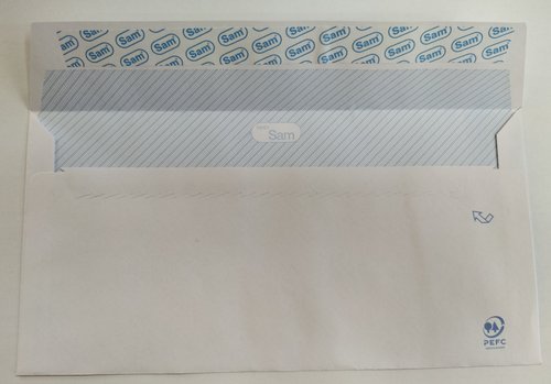 Sobre Sam 115X225 Blanco 90G Open V.Izquierda (Silicona) Especial Laser Caja De 500 Sobre Sam 115X225 Blanco 90G Open V.Izquierda (Silicona) Especial Laser Caja De 500