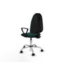 Silla de oficina Algarra con mecanismo Contacto permanente básico tapizada con Similpiel color Verde botella. Equipada con Base cromada, Brazos fijos y Ruedas de parqué
