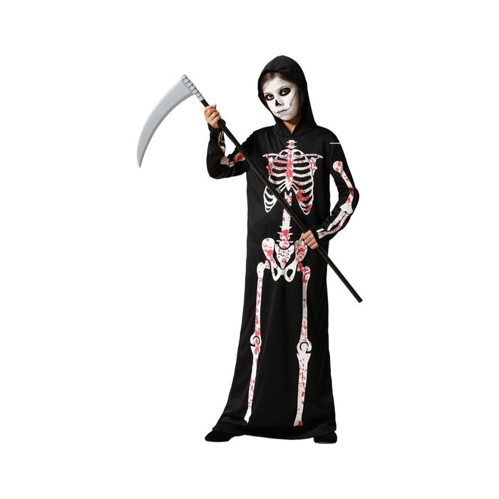 Disfraz de Halloween Esqueleto con Manchas de Sangre y Capucha, Infantil Unisex para Niños 7-9 Años - Negro de Polyester