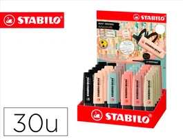 Stabilo Boss Pastel Nature Colors Rotulador fluorescente, antisecado, expositor 30 unidades, colores surtidos, trazo 2-5 mm