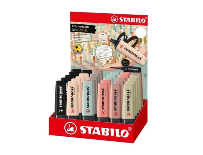 Stabilo Boss Pastel Nature Colors Rotulador fluorescente, antisecado, expositor 30 unidades, colores surtidos, trazo 2-5 mm
