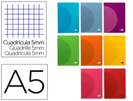 Liderpapel Libreta 360 Tapa Plástico A5 48 Hojas 90gr Cuadriculado 5mm Colores Surtidos