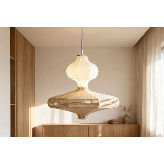 DKD Home Decor Lámpara de Techo de Papel y Acero LED Natural 50x50x40,6 cm