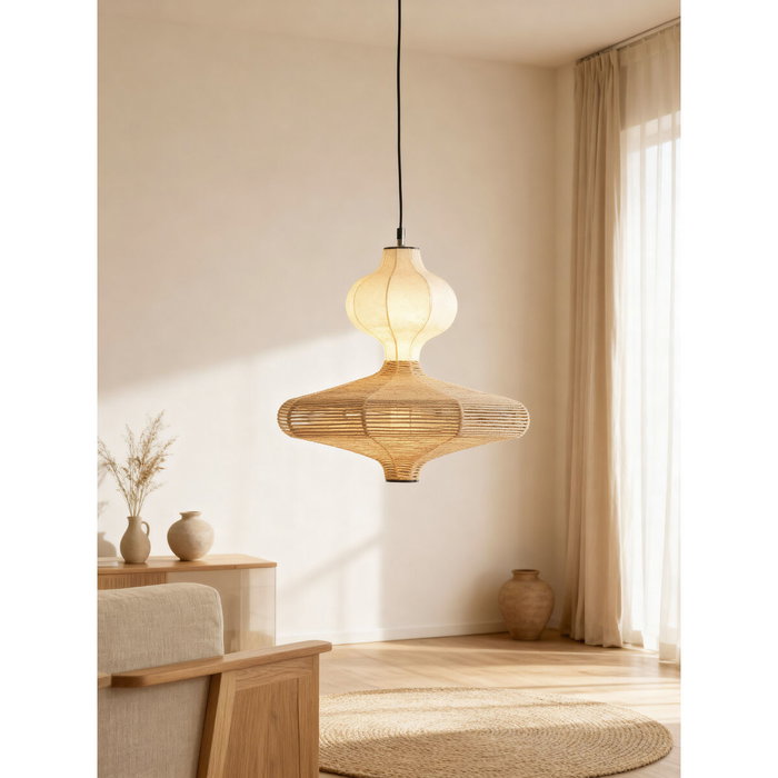DKD Home Decor Lámpara de Techo de Papel y Acero LED Natural 50x50x40,6 cm