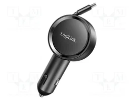 LogiLink Cargador de Coche con USB-C PD3.0 de 30W y Cable Retráctil de 0,80 m