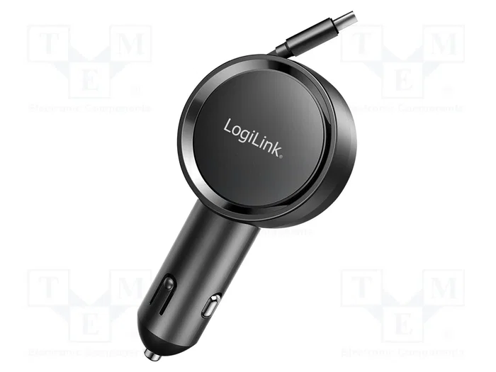 LogiLink Cargador de Coche con USB-C PD3.0 de 30W y Cable Retráctil de 0,80 m LogiLink Cargador de Coche con USB-C PD3.0 de 30W y Cable Retráctil de 0,80 m