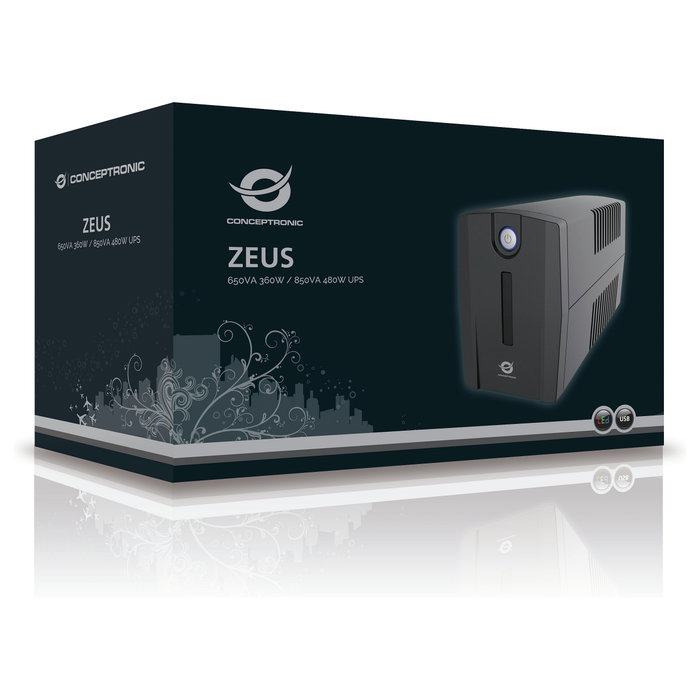 Conceptronic ZEUS02ES SAI 850VA 480W con 2 salidas Schuko y protección LAN