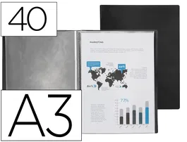 Liderpapel Carpeta Escaparate Polipropileno DIN A3 Negro Opaco con 40 Fundas