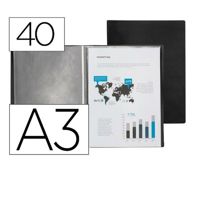 Liderpapel Carpeta de escaparate con 40 fundas DIN A3 Negro opaco Liderpapel Carpeta de escaparate con 40 fundas DIN A3 Negro opaco