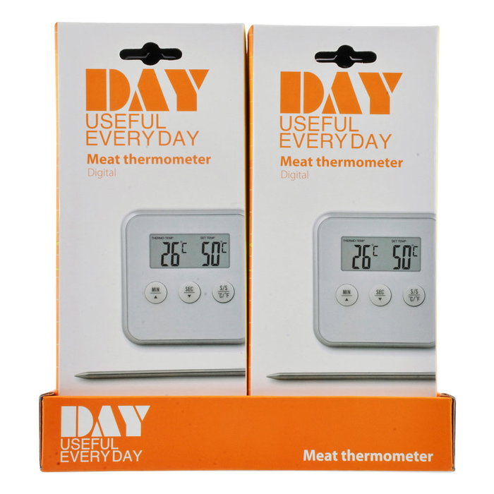 Day Termómetro Sonda/Temporizador Digital para Cocina, Mide de 0 a 250 °C, Cable de 1 Metro