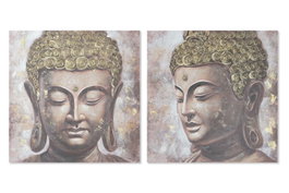 DKD Home Decor Cuadro Oriental Dorado Marron Buda 100 x 100 cm (2 Unidades) Lienzo MDF