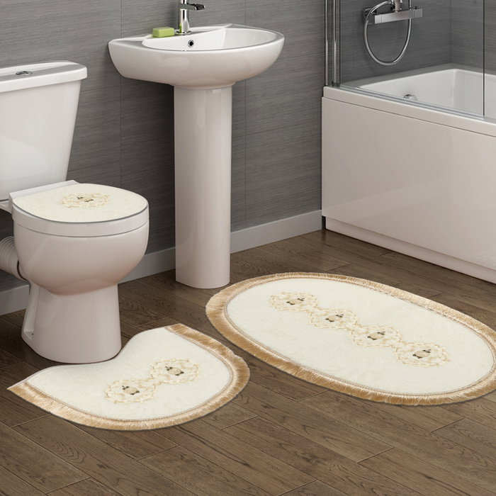 Mjölnir Tkm.000187 Juego de Alfombras de Baño 3 Piezas, Suaves, Antideslizantes, Antibacterianas, Lavables, Poliéster, Color Crema Mjölnir Tkm.000187 Juego de Alfombras de Baño 3 Piezas, Suaves, Antideslizantes, Antibacterianas, Lavables, Poliéster, Color Crema