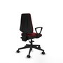 Silla de oficina Elche con mecanismo Asincro tapizada con Similpiel color Granate. Equipada con Base piramidal negra, Brazos fijos y Ruedas 65mm nailon