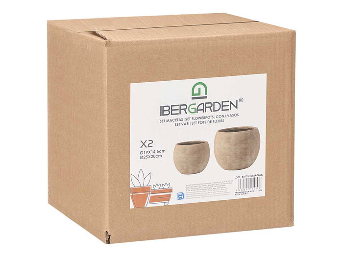 Ibergarden Set 2 Macetas Rugosa Beige Cerámica 19 x 25 cm (Set de 2)
