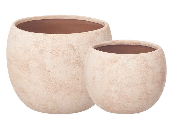 Ibergarden Set 2 Macetas Rugosa Beige Cerámica 19 x 25 cm (Set de 2)