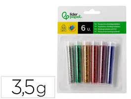 Liderpapel Purpurina biodegradable Fantasía colores metálicos surtidos blister de 6 unidades de 3,5 g