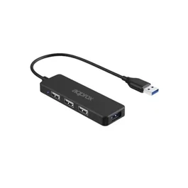 Approx APPC47 Hub USB 4 Puertos, 3x USB 2.0 + 1x USB 3.0 con Salida USB-A 3.0 (5 Gbps) Negro