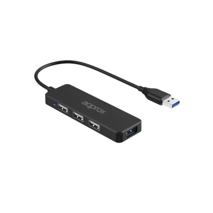 Approx APPC47 Hub USB 4 Puertos, 3x USB 2.0 + 1x USB 3.0 con Salida USB-A 3.0 (5 Gbps) Negro