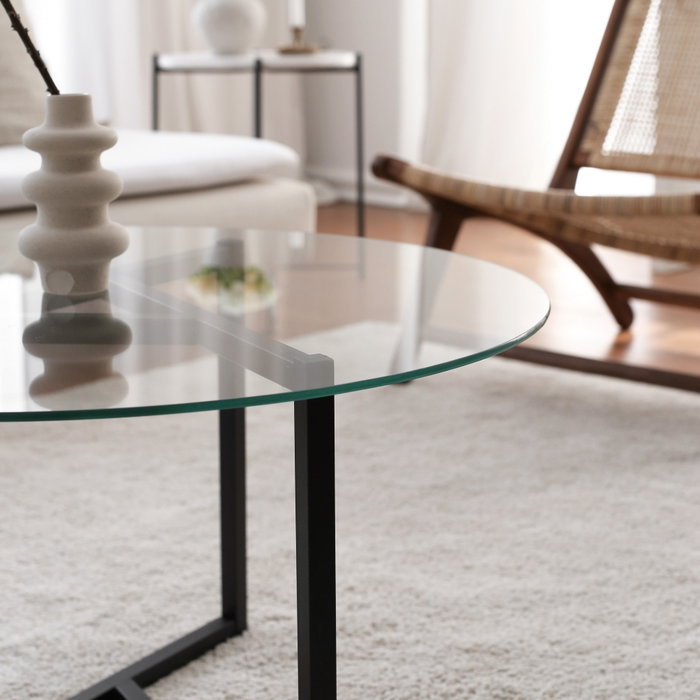 Hanah Home Mesa de Centro S402, Cristal Templado y Metal, 75x75x42 cm