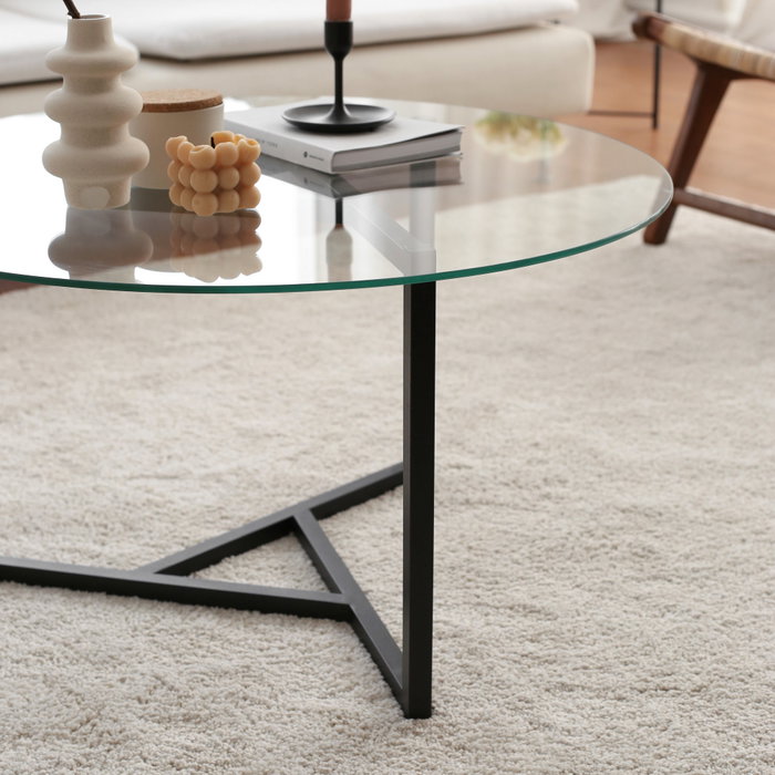 Hanah Home Mesa de Centro S402, Cristal Templado y Metal, 75x75x42 cm