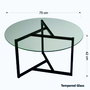 Hanah Home Mesa de Centro S402, Cristal Templado y Metal, 75x75x42 cm