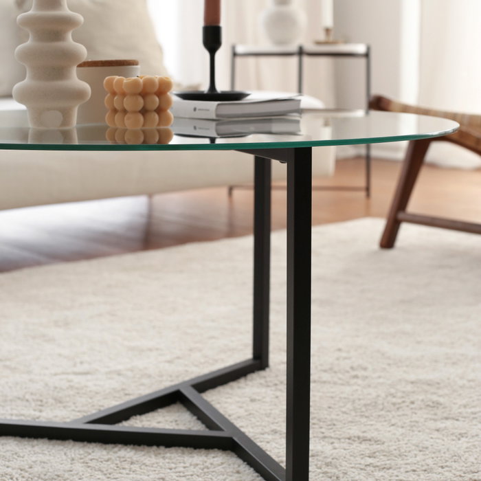 Hanah Home Mesa de Centro S402, Cristal Templado y Metal, 75x75x42 cm