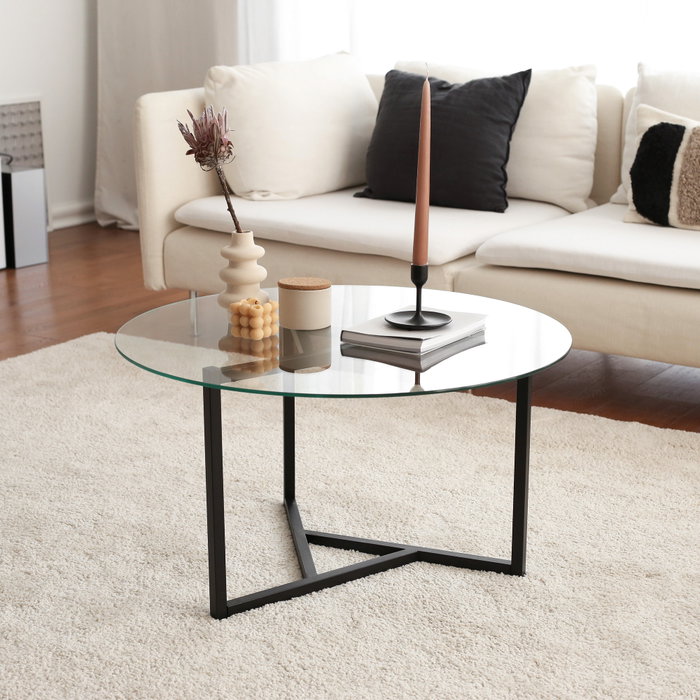 Hanah Home Mesa de Centro S402, Cristal Templado y Metal, 75x75x42 cm
