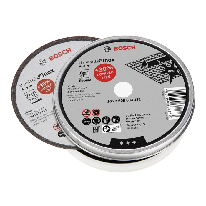 Bosch Inox Rapido Disco de Corte de 125 mm para Acero Inoxidable (10 unidades) Bosch Inox Rapido Disco de Corte de 125 mm para Acero Inoxidable (10 unidades)