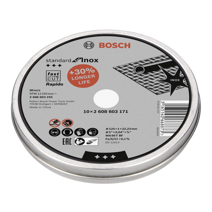 Bosch Inox Rapido Disco de Corte de 125 mm para Acero Inoxidable (10 unidades) Bosch Inox Rapido Disco de Corte de 125 mm para Acero Inoxidable (10 unidades)