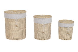 DKD Home Decor Set de 3 Cestas Decorativas Shabby Chic de Mimbre y Poliéster con Flores, Natural