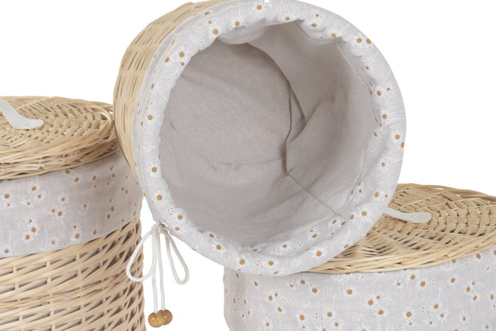 DKD Home Decor Set de 3 Cestas Decorativas Shabby Chic de Mimbre y Poliéster con Flores, Natural DKD Home Decor Set de 3 Cestas Decorativas Shabby Chic de Mimbre y Poliéster con Flores, Natural