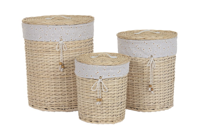 DKD Home Decor Set de 3 Cestas Decorativas Shabby Chic de Mimbre y Poliéster con Flores, Natural DKD Home Decor Set de 3 Cestas Decorativas Shabby Chic de Mimbre y Poliéster con Flores, Natural