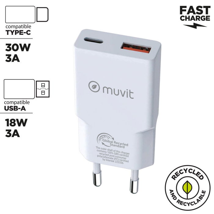 Cargador de Pared Muvit for Change HC-263 Blanco 18 W 30 W