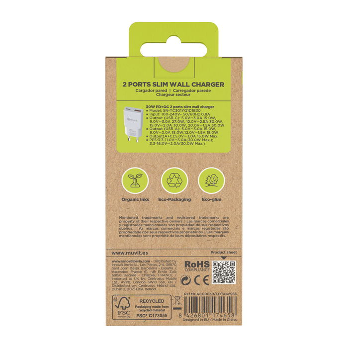 Cargador de Pared Muvit for Change HC-263 Blanco 18 W 30 W