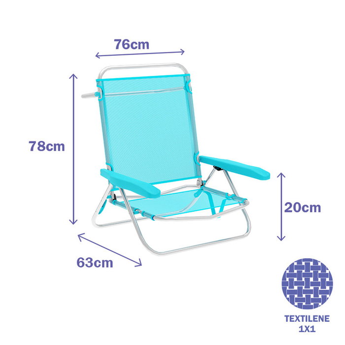 Marbueno Silla Plegable de Aluminio Aguamarina con 5 Posiciones Marbueno Silla Plegable de Aluminio Aguamarina con 5 Posiciones