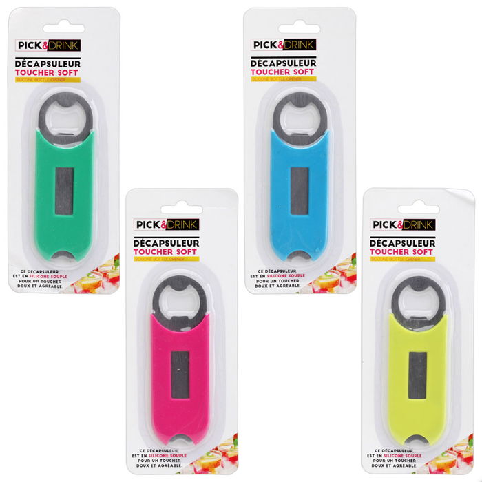 Pick and Drink Abrebotellas de Metal y Silicona 4,2x12,1 cm Colores Surtidos