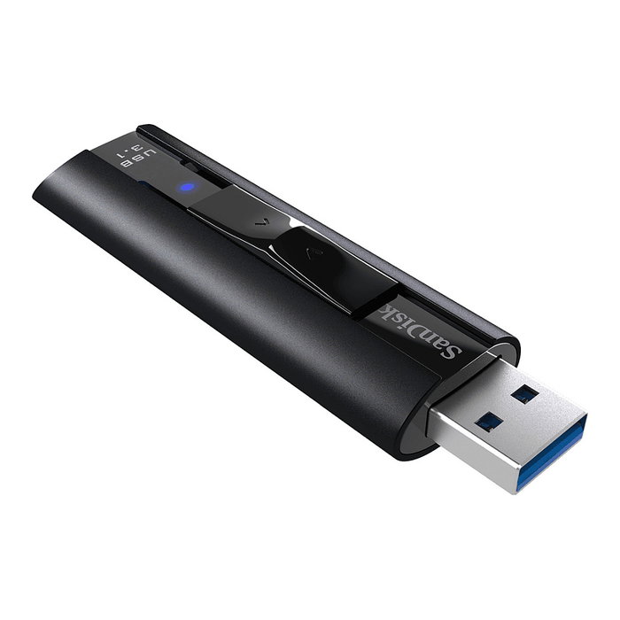 SanDisk Extreme Pro USB 3.2 128GB, Lector USB Tipo A, hasta 420 MB/s, Deslizante y Resistente en Aluminio, Negro