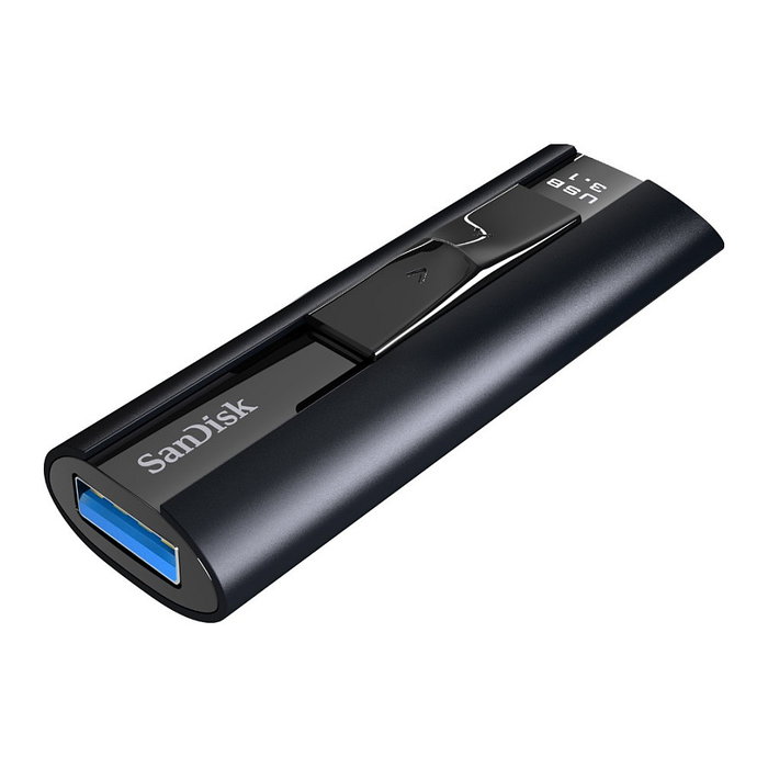SanDisk Extreme Pro USB 3.2 128GB, Lector USB Tipo A, hasta 420 MB/s, Deslizante y Resistente en Aluminio, Negro