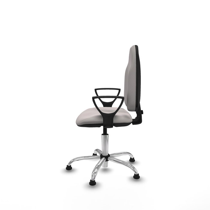 Silla de oficina Algarra con mecanismo Contacto permanente básico tapizada con Similpiel color Blanco. Equipada con Base cromada, Brazos fijosy Topes