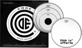 CODE Tom Pack Law Fusion Transparente (10,12,14" + DNA 14") Parches de Batería Sonido Vintage 70