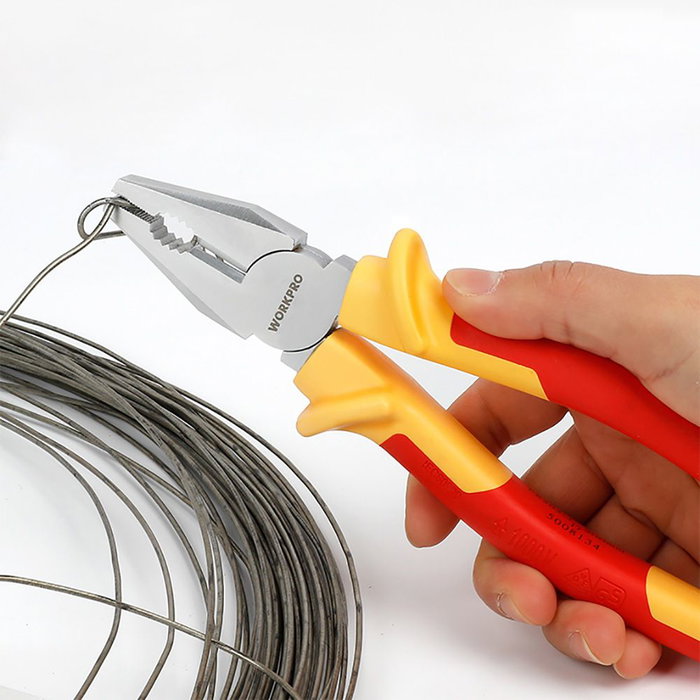 Workpro Alicates Universales Aislados VDE 200 mm Acero Cromo Vanadio Agarre Cómodo