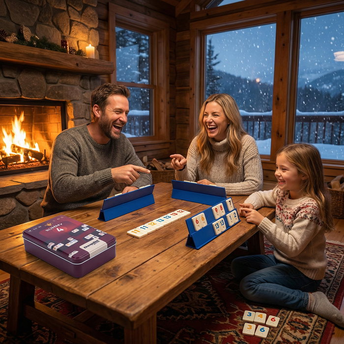 DEQUBE Rummy D00344 Juego de Mesa de Viaje para 4 Jugadores en Caja Metálica - Edad +8 - Idiomas: Español, Inglés, Portugués