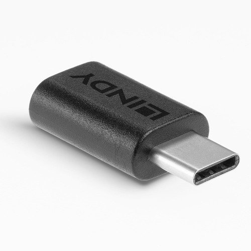Lindy 41893 Adaptador USB 3.2 Type C Macho a Hembra, Cambiador de Género, Negro