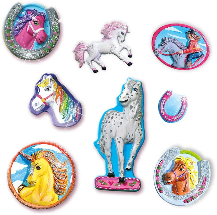 Ses Creative Moldura y Pintura Caballos de Fantasía - Kit para crear 12 modelos con yeso y brillos