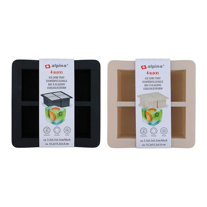 Alpina Cubitera de Silicona para 4 Cubos de Hielo, Colores Surtidos, 15.2 x 15.2 x 5.8 cm