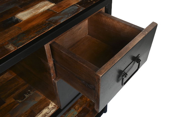 DKD Home Decor Mueble Bar Vintage Negro Marron Metal Madera 165 x 106 x 60 cm con 3 Estantes y 2 Cajones