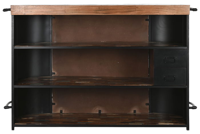 DKD Home Decor Mueble Bar Vintage Negro Marron Metal Madera 165 x 106 x 60 cm con 3 Estantes y 2 Cajones