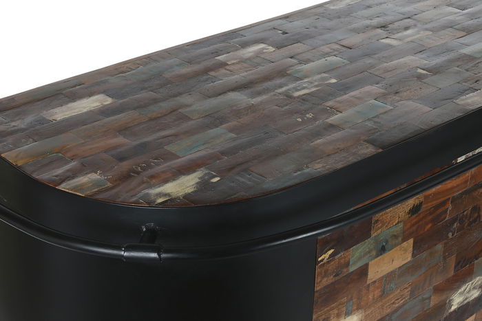 DKD Home Decor Mueble Bar Vintage Negro Marron Metal Madera 165 x 106 x 60 cm con 3 Estantes y 2 Cajones